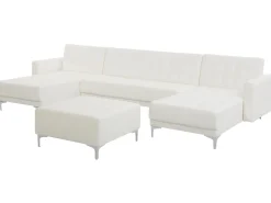 5 Seater U-Shaped Modular Faux Leather Sofa With Ottoman White Aberdeen