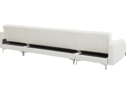 5 Seater U-Shaped Modular Faux Leather Sofa With Ottoman White Aberdeen