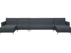 6 Seater U-Shaped Modular Fabric Sofa Dark Grey Aberdeen