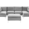 6 Seater U-Shaped Modular Velvet Sofa With Ottoman Grey Evja