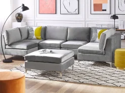 6 Seater U-Shaped Modular Velvet Sofa With Ottoman Grey Evja