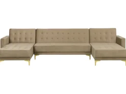 5 Seater U-Shaped Modular Velvet Sofa Sand Beige Aberdeen