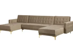 5 Seater U-Shaped Modular Velvet Sofa Sand Beige Aberdeen