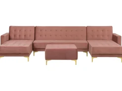 5 Seater U-Shaped Modular Velvet Sofa With Ottoman Pink Aberdeen