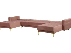5 Seater U-Shaped Modular Velvet Sofa With Ottoman Pink Aberdeen