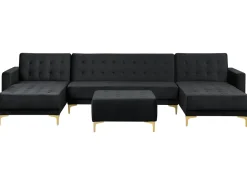 5 Seater U-Shaped Modular Velvet Sofa With Ottoman Black Aberdeen