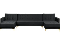 5 Seater U-Shaped Modular Velvet Sofa With Ottoman Black Aberdeen