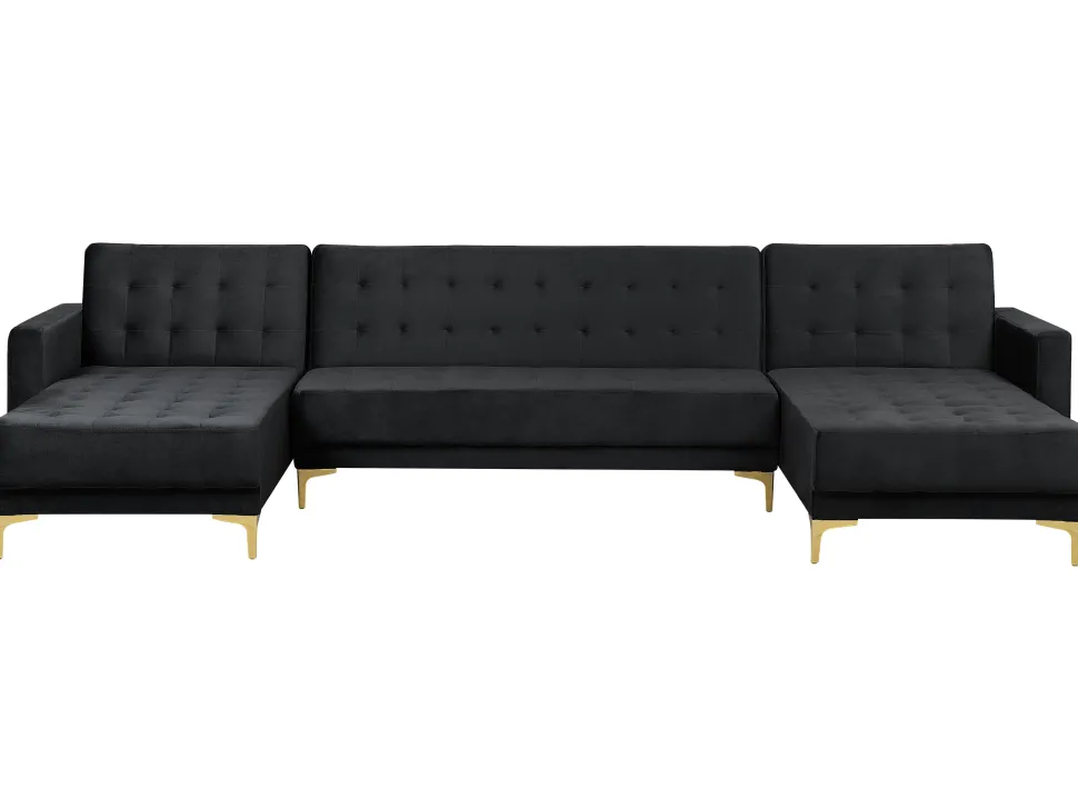 5 Seater U-Shaped Modular Velvet Sofa With Ottoman Black Aberdeen