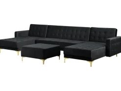 5 Seater U-Shaped Modular Velvet Sofa With Ottoman Black Aberdeen