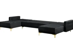 5 Seater U-Shaped Modular Velvet Sofa With Ottoman Black Aberdeen