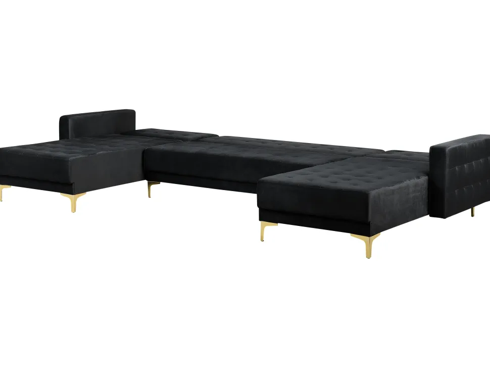5 Seater U-Shaped Modular Velvet Sofa With Ottoman Black Aberdeen