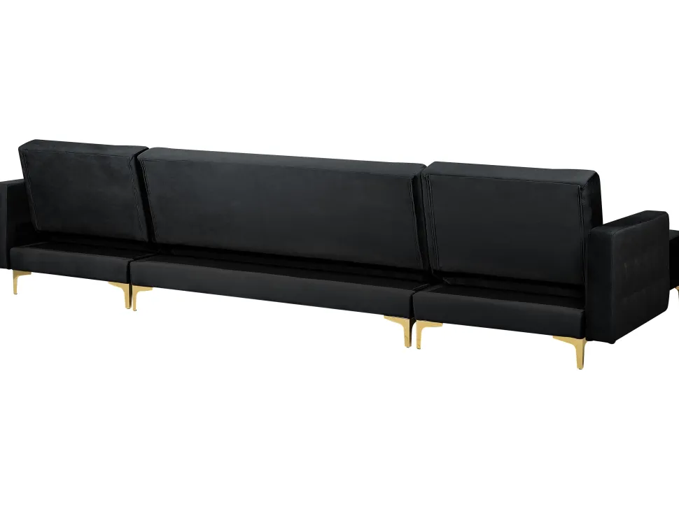 5 Seater U-Shaped Modular Velvet Sofa With Ottoman Black Aberdeen