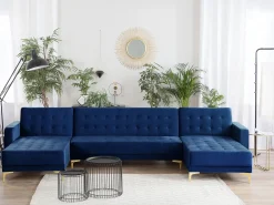 5 Seater U-Shaped Modular Velvet Sofa Navy Blue Aberdeen