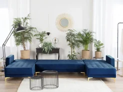 5 Seater U-Shaped Modular Velvet Sofa Navy Blue Aberdeen