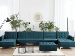 6 Seater U-Shaped Modular Velvet Sofa Teal Aberdeen
