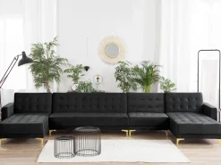 6 Seater U-Shaped Modular Velvet Sofa Black Aberdeen