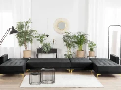 6 Seater U-Shaped Modular Velvet Sofa Black Aberdeen