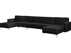 6 Seater U-Shaped Modular Velvet Sofa Black Aberdeen