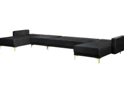 6 Seater U-Shaped Modular Velvet Sofa Black Aberdeen