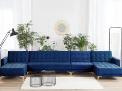 6 Seater U-Shaped Modular Velvet Sofa Navy Blue Aberdeen