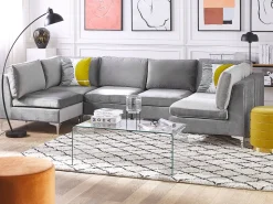 6 Seater U-Shaped Modular Velvet Sofa Grey Evja