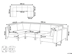 6 Seater U-Shaped Modular Velvet Sofa Grey Evja