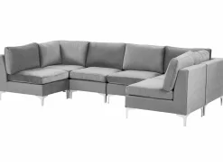 6 Seater U-Shaped Modular Velvet Sofa Grey Evja