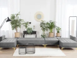 6 Seater U-Shaped Modular Velvet Sofa Grey Aberdeen