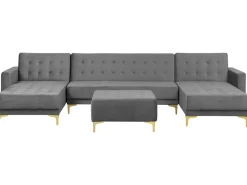 5 Seater U-Shaped Modular Velvet Sofa With Ottoman Grey Aberdeen