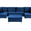 6 Seater U-Shaped Modular Velvet Sofa With Ottoman Blue Evja