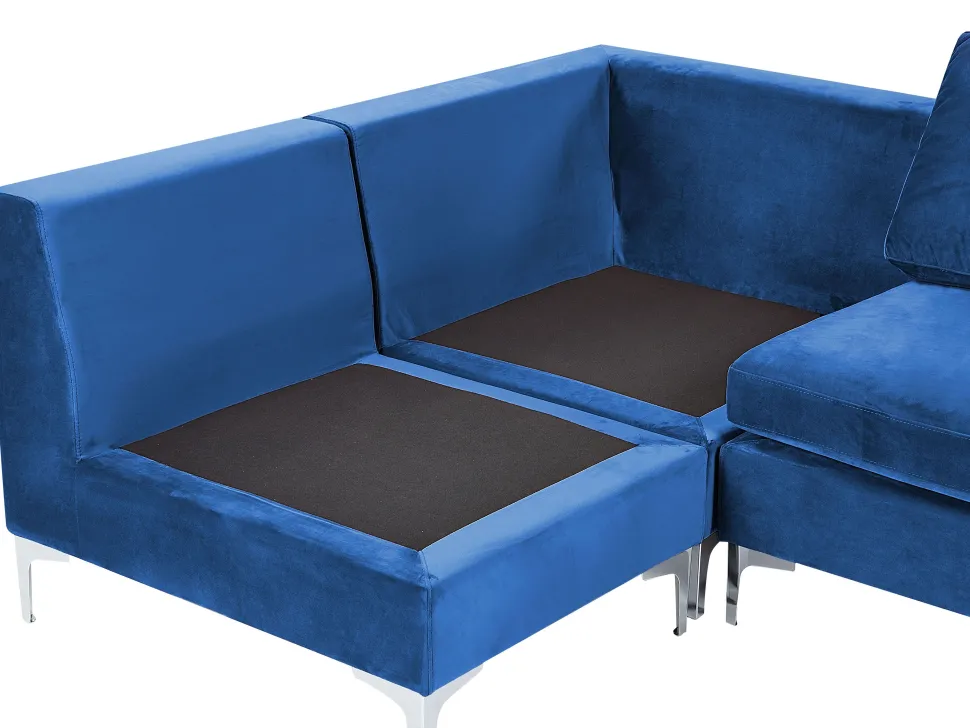 6 Seater U-Shaped Modular Velvet Sofa With Ottoman Blue Evja