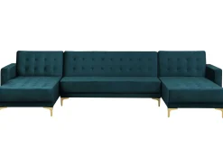 5 Seater U-Shaped Modular Velvet Sofa Teal Aberdeen