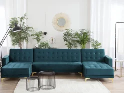 5 Seater U-Shaped Modular Velvet Sofa Teal Aberdeen