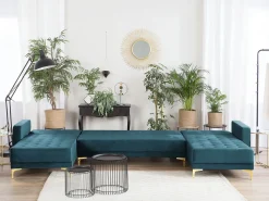 5 Seater U-Shaped Modular Velvet Sofa Teal Aberdeen