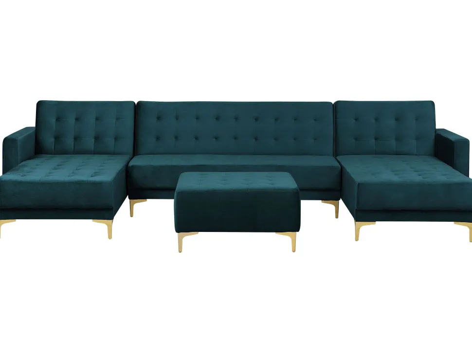 5 Seater U-Shaped Modular Velvet Sofa With Ottoman Teal Aberdeen