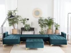 5 Seater U-Shaped Modular Velvet Sofa With Ottoman Teal Aberdeen