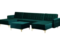 5 Seater U-Shaped Modular Velvet Sofa With Ottoman Teal Aberdeen