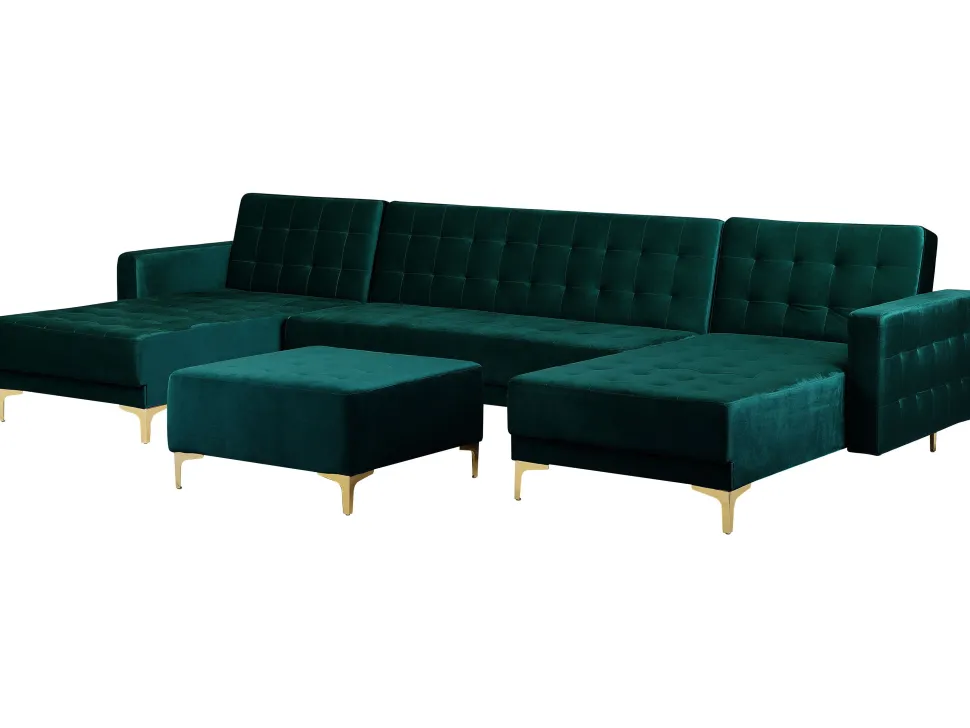 5 Seater U-Shaped Modular Velvet Sofa With Ottoman Teal Aberdeen
