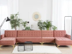 6 Seater U-Shaped Modular Velvet Sofa Pink Aberdeen