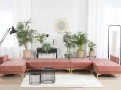 6 Seater U-Shaped Modular Velvet Sofa Pink Aberdeen