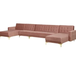 6 Seater U-Shaped Modular Velvet Sofa Pink Aberdeen