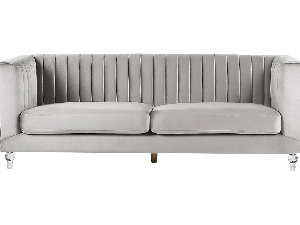 3 Seater Velvet Fabric Sofa Light Grey Arvika