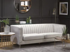 3 Seater Velvet Fabric Sofa Light Grey Arvika