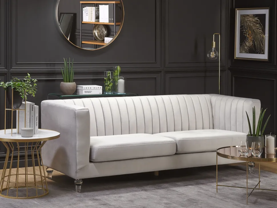 3 Seater Velvet Fabric Sofa Light Grey Arvika