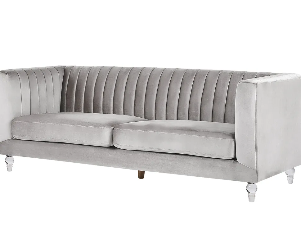 3 Seater Velvet Fabric Sofa Light Grey Arvika