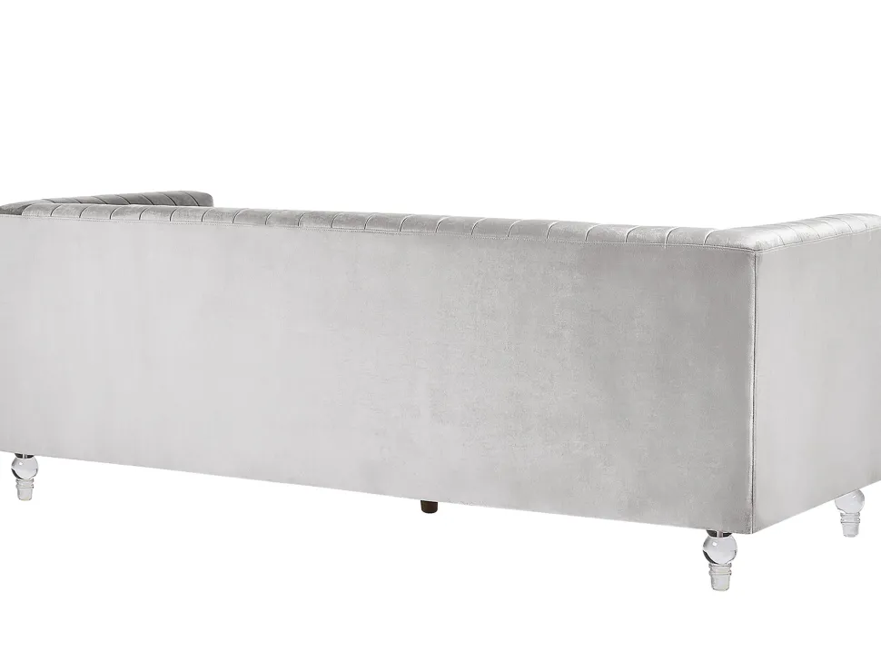 3 Seater Velvet Fabric Sofa Light Grey Arvika