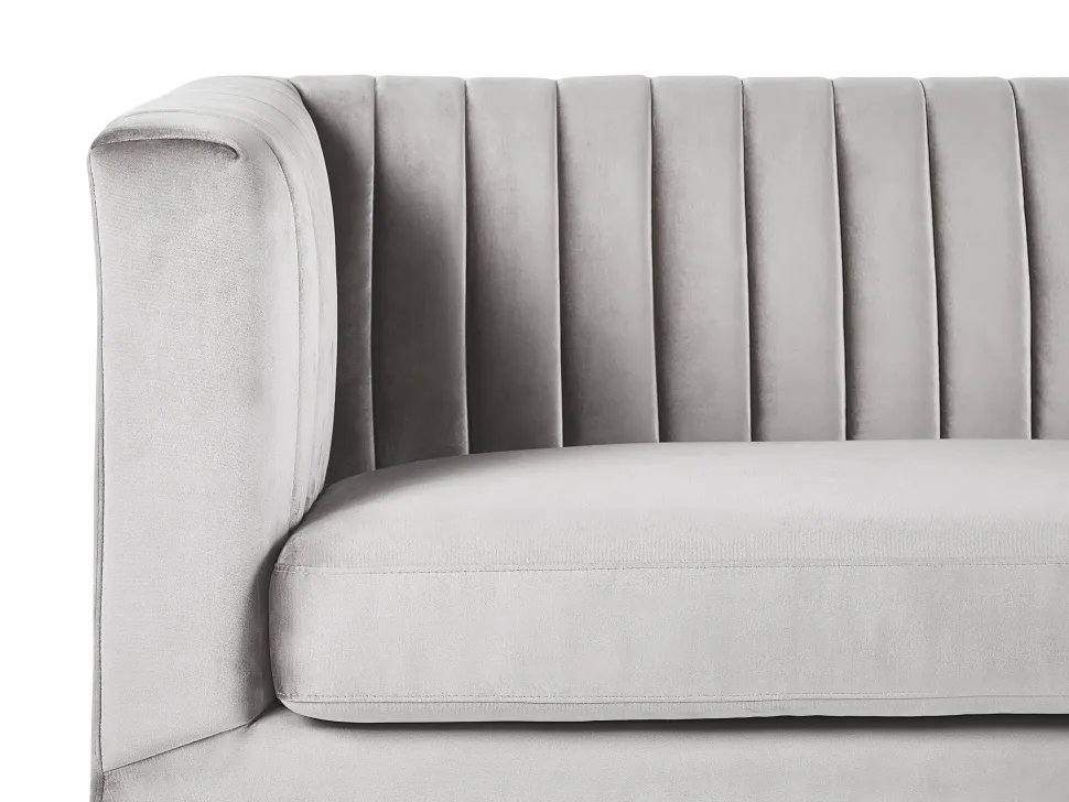 3 Seater Velvet Fabric Sofa Light Grey Arvika