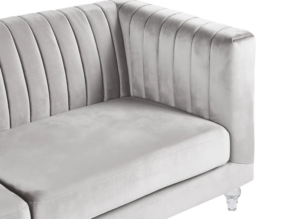 3 Seater Velvet Fabric Sofa Light Grey Arvika