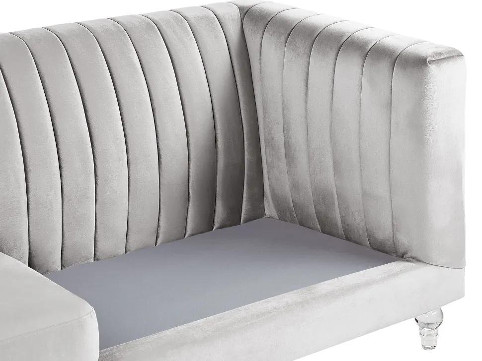 3 Seater Velvet Fabric Sofa Light Grey Arvika