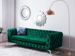 3 Seater Velvet Fabric Sofa Emerald Green Sotra